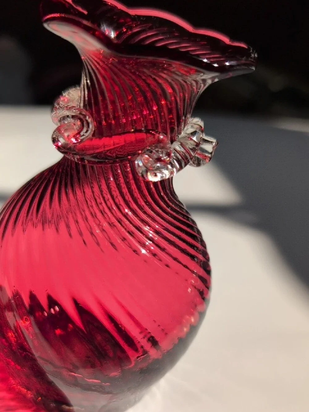 Pilgrim Cranberry Glass Swirl Bud Vase